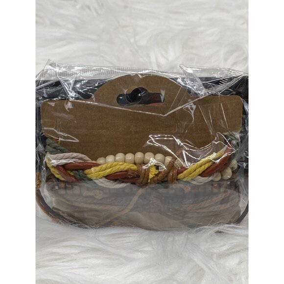 Multilayered Woven & Beaded Bangle Bracelet Unisex Fashion Jewelry Boho Style - Picture 3 of 5